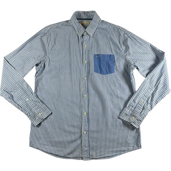 Hollister - Blue Striped Men's Long Sleeve Button Up Shirt - Size: Large - Picture 1 of 9